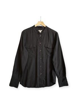 J.Crew‎ Long Sleeve Silk Blouse, Black, Size L